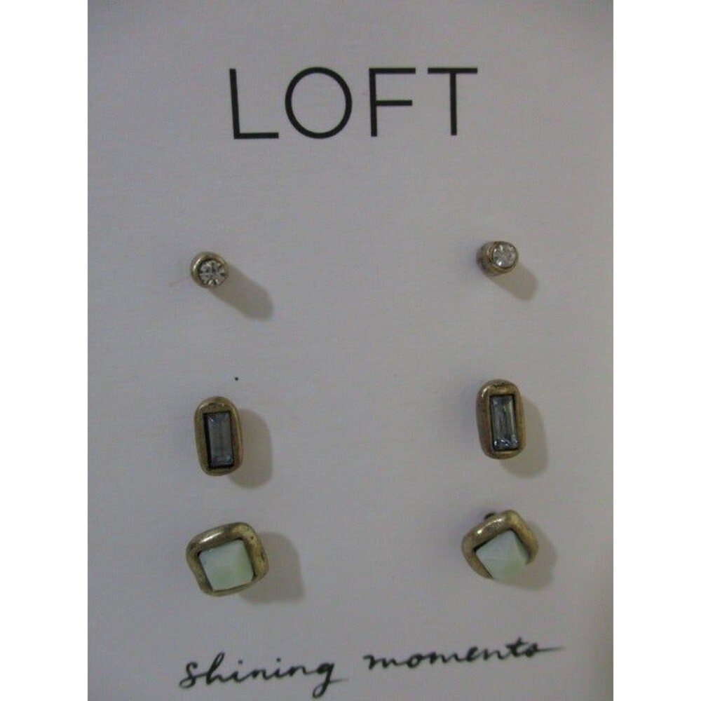 Ann Taylor Loft Blue Stud Earrings Set of 3 NWT 29.99